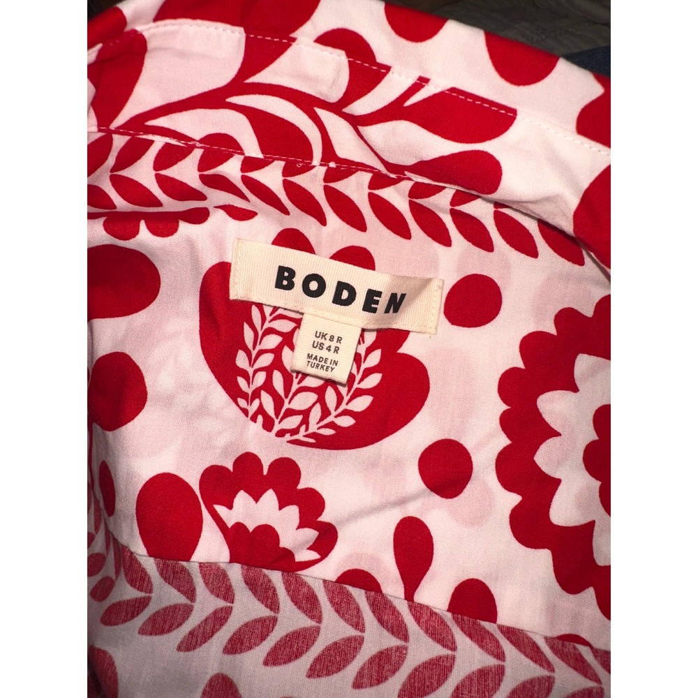 Boden Alexa Maxi Shirt Dress Red White Floral Block Print Cotton US 4 - Picture 5 of 5